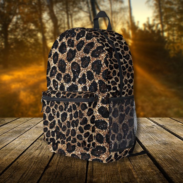 Luxury Glitter Gold Brown Black Leopard Pattern Printed Backpack (Creator Uploaded)
