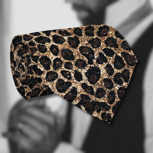 Luxury Glitter Gold Brown Black Leopard Pattern Tie