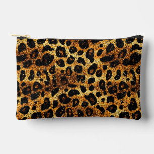 Luxury Glitter Gold Brown Rust Leopard Pattern Accessory Pouch