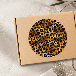 Luxury Glitter Gold Brown Rust Leopard Pattern Classic Round Sticker