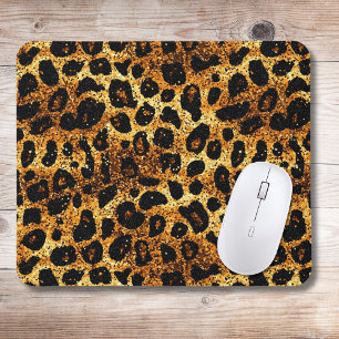 Luxury Glitter Gold Brown Rust Leopard Pattern Mouse Pad