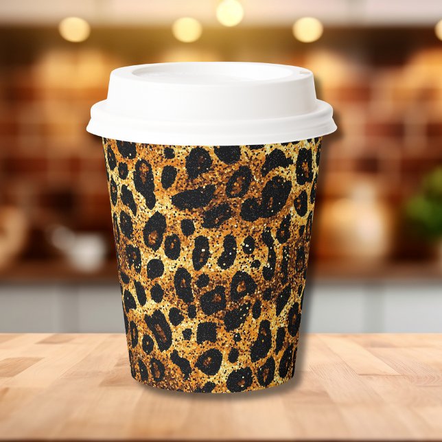 Luxury Glitter Gold Brown Rust Leopard Pattern Paper Cups (Creator Uploaded)