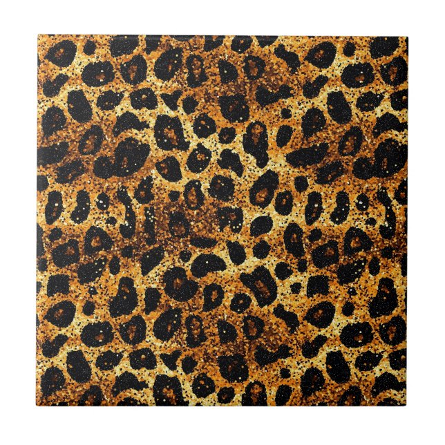 Luxury Glitter Gold Brown Rust Leopard Pattern Tile (Front)