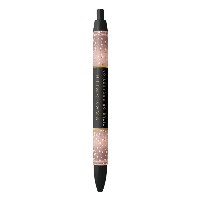 Luxury Glitter Gold Pink Stars Blue Ink Pen (Front Vertical)