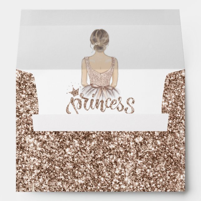 Luxury Glitter Princess Birthday Party Envelope (Back (Bottom))