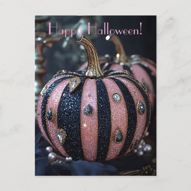 Luxury Glitter Pumpkins Halloween Greeting Card (Front)