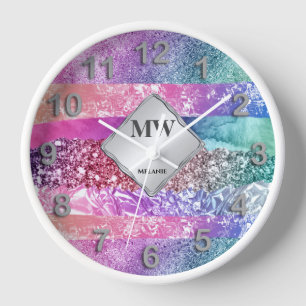 Luxury glitter rainbow sparkling sequins clock