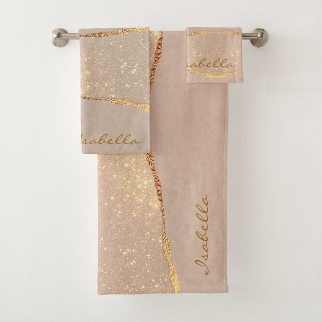 Luxury Glitter Rose Gold Customise Bath Towel Set (Insitu)
