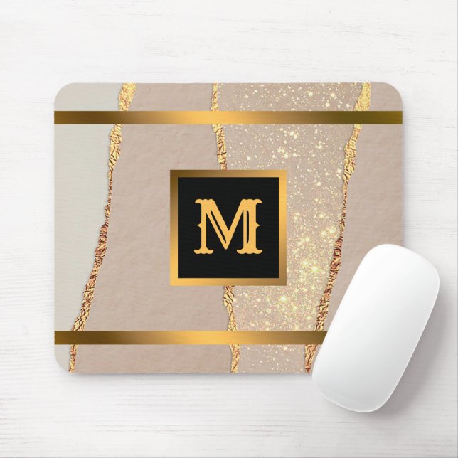 Luxury Glitter Rose Gold Monogrammed Mouse Pad (With Mouse)