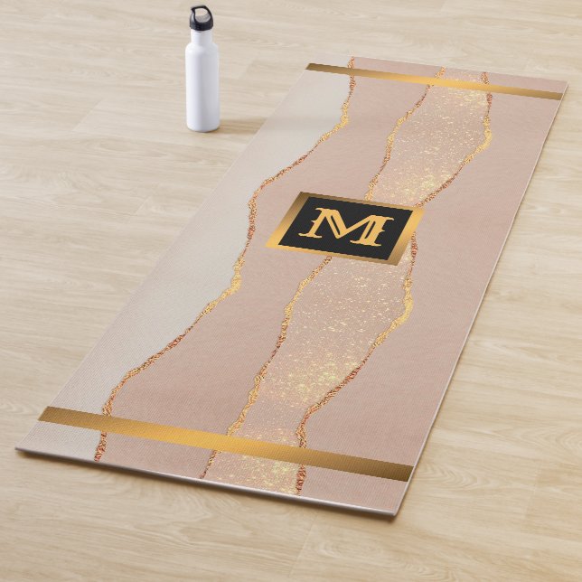 Luxury Glitter Rose Gold Monogrammed Yoga Mat (In Situ)