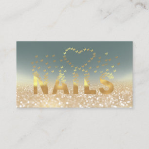Luxury glittery gold butterflies nails logo business card