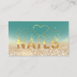 Luxury glittery gold butterflies nails logo business card