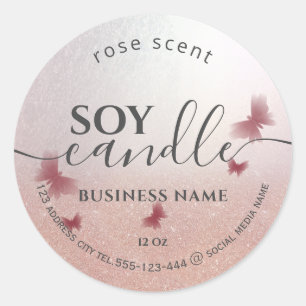 Luxury glittery romantic butterfly soy candle clas classic round sticker