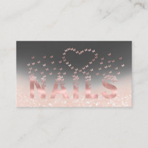 Luxury glittery rose gold butterflies nails logo business card