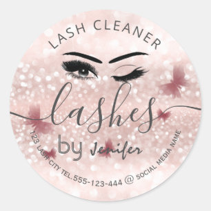 Luxury glittery wink lash extension lash cleaner c classic round sticker