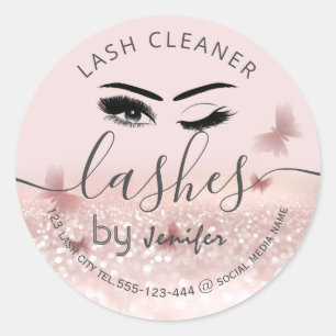 Luxury glittery wink lash extension lash cleaner c classic round sticker