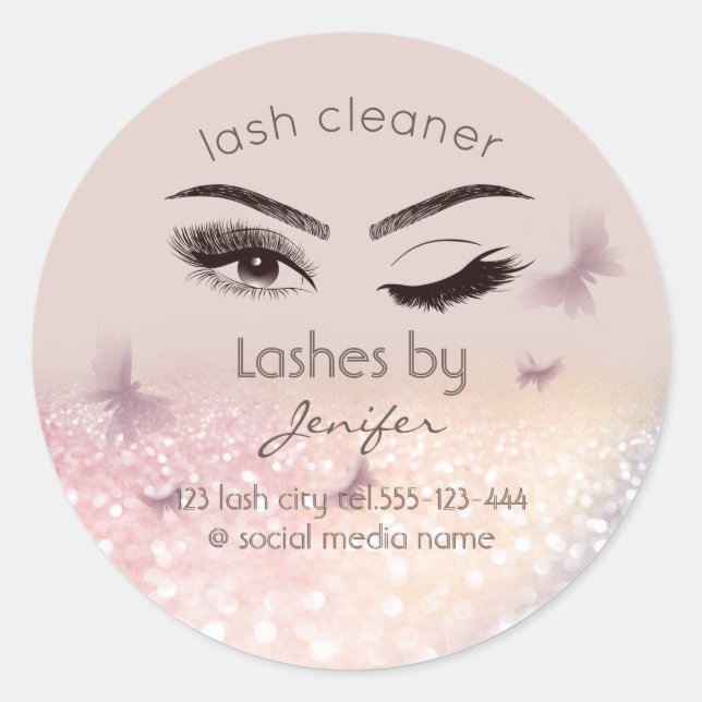 Luxury glittery wink lash extension lash cleaner classic round sticker (Front)