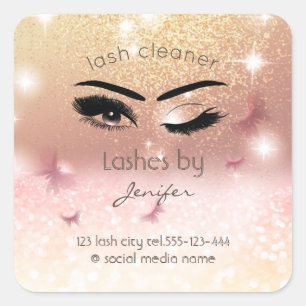 Luxury glittery wink lash extension lash cleaner square sticker