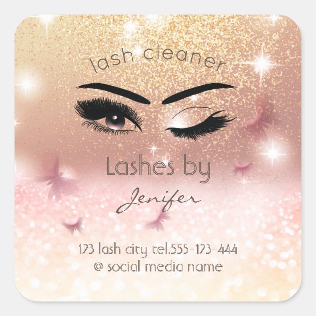 Luxury glittery wink lash extension lash cleaner square sticker (Front)