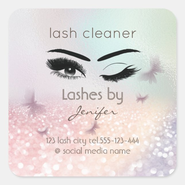 Luxury glittery wink lash extension lash cleaner square sticker (Front)