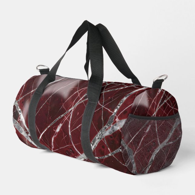 Luxury glossy red marble duffle bag (Right Corner)