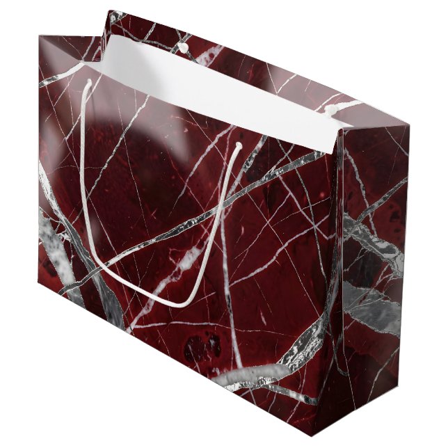 Luxury glossy red marble large gift bag (Front Angled)