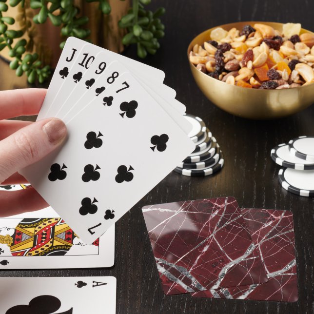 Luxury glossy red marble playing cards (In Situ)