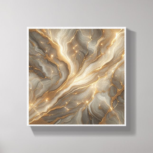 Luxury Glowing Marble Abstract - Golden Glitter Ve Canvas Print (Front)
