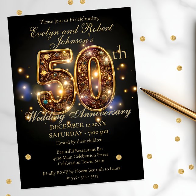 Luxury Gold 50th Wedding Anniversary Celebration Invitation (Creator Uploaded)