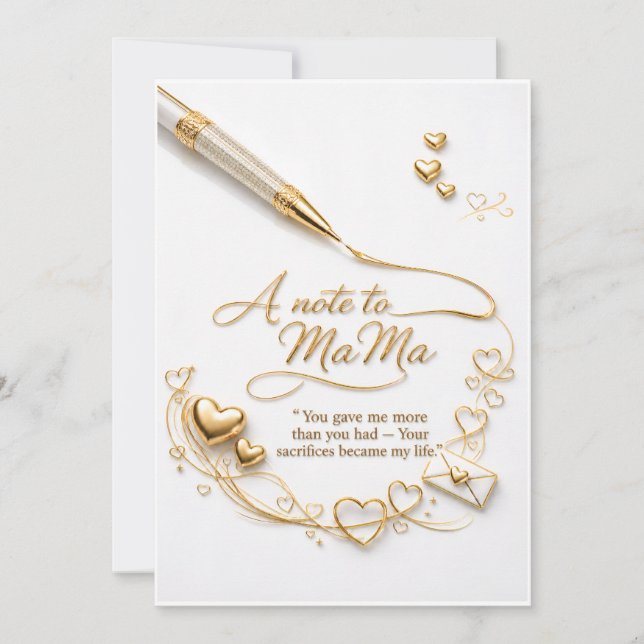 Luxury Gold “A Note to Mama” Postcard (Front)