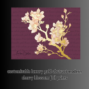 luxury gold abstract modern cherry blossom foil prints