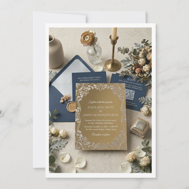 Luxury Gold Acrylic Wedding Invitation Suite  (Front)
