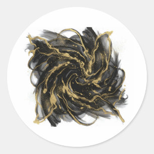 Luxury Gold and Black Abstract Marble  Classic Round Sticker