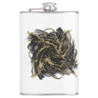 Luxury Gold and Black Abstract Marble  Hip Flask