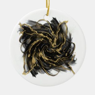 Luxury Gold and Black Abstract Marble Ink Flow Ceramic Tree Decoration