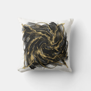 Luxury Gold and Black Abstract Marble Ink Flow Cushion