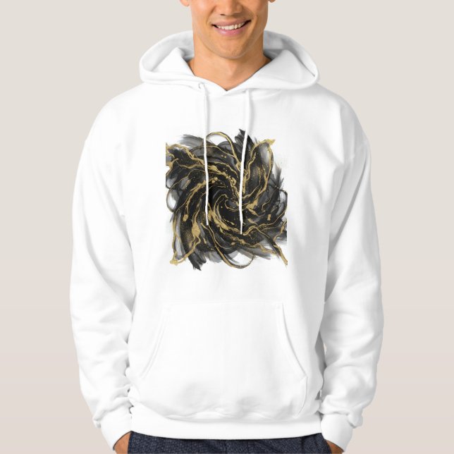 Luxury Gold and Black Abstract Marble Ink Flow Hoodie (Front)