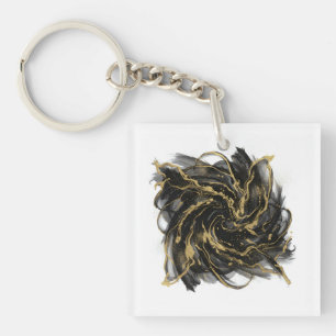 Luxury Gold and Black Abstract Marble Ink Flow Key Ring