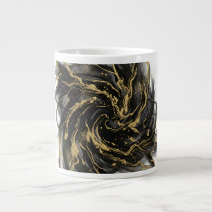 Luxury Gold and Black Abstract Marble Ink Flow Large Coffee Mug