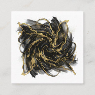 Luxury Gold and Black Abstract Marble Ink Flow Square Business Card