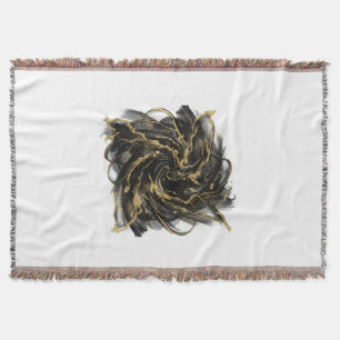 Luxury Gold and Black Abstract Marble Ink Flow Throw Blanket