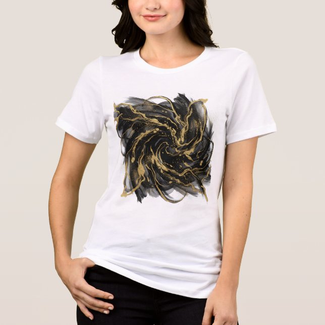 Luxury Gold and Black Abstract Marble Ink Flow Tri-Blend Shirt (Front)