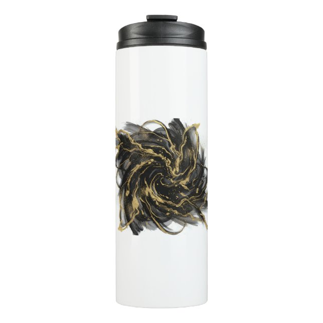 Luxury Gold and Black Abstract Marble  Thermal Tumbler (Front)