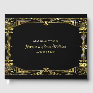 Luxury gold and black art deco frame guest book
