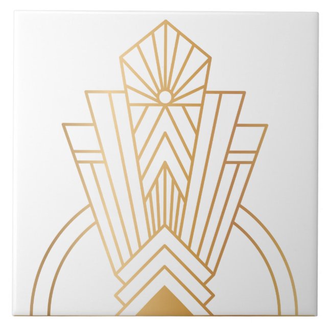 Luxury Gold and Black Art Deco Sunburst Emblem Tile (Front)