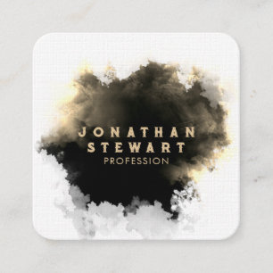 Luxury Gold and Black Brushstroke Abstract Square Business Card