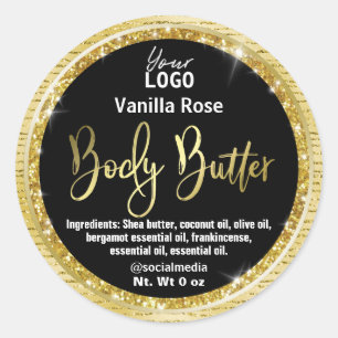 Luxury Gold And Black Glitter Body Butter Labels
