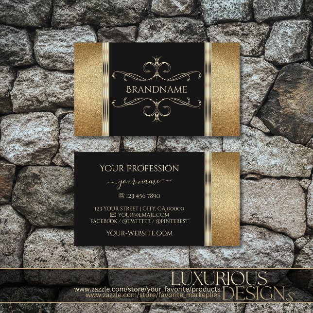 Luxury Gold and Black Golden Glitter Ornamental Business Card (Creator Uploaded)