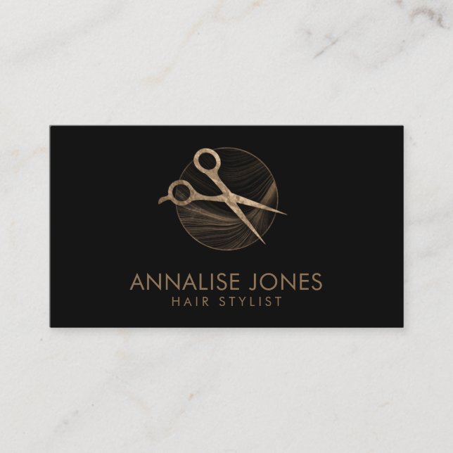 Luxury Gold and Black Hair Stylist Business Card (Front)