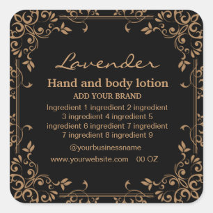 Luxury gold and black ingredients rectangular  squ square sticker